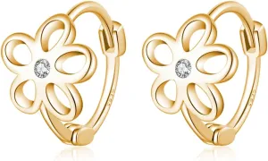 Reffeer Solid 925 Sterling Silver Flower Hoop Earrings Huggie for Women Teens CZ Flower Hoop Earrings Spring