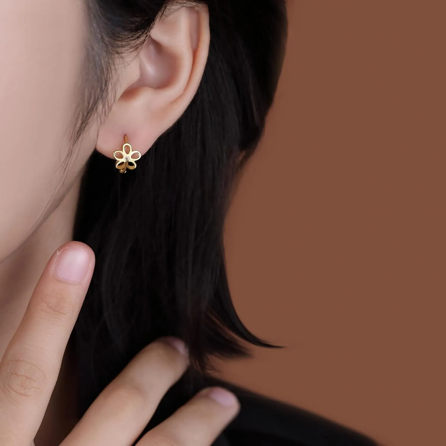 Reffeer Solid 925 Sterling Silver Flower Hoop Earrings Huggie for Women Teens CZ Flower Hoop Earrings Spring