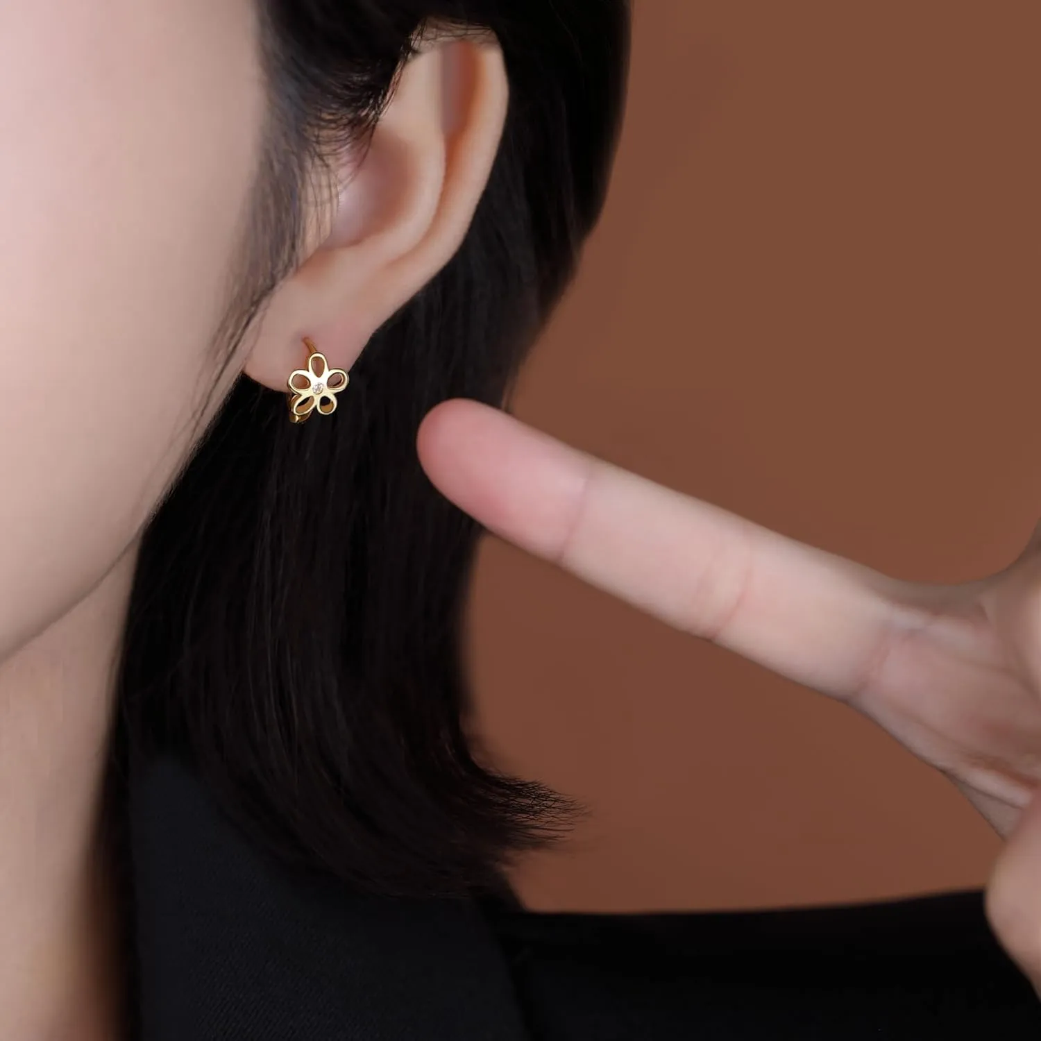 Reffeer Solid 925 Sterling Silver Flower Hoop Earrings Huggie for Women Teens CZ Flower Hoop Earrings Spring