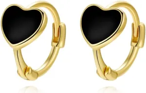 Reffeer Solid 925 Sterling Silver Love Heart Hoop Earrings for Women Teens Black Heart Hoop Earrings Huggie
