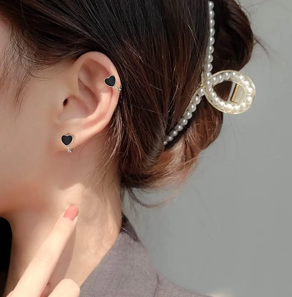 Reffeer Solid 925 Sterling Silver Love Heart Hoop Earrings for Women Teens Black Heart Hoop Earrings Huggie