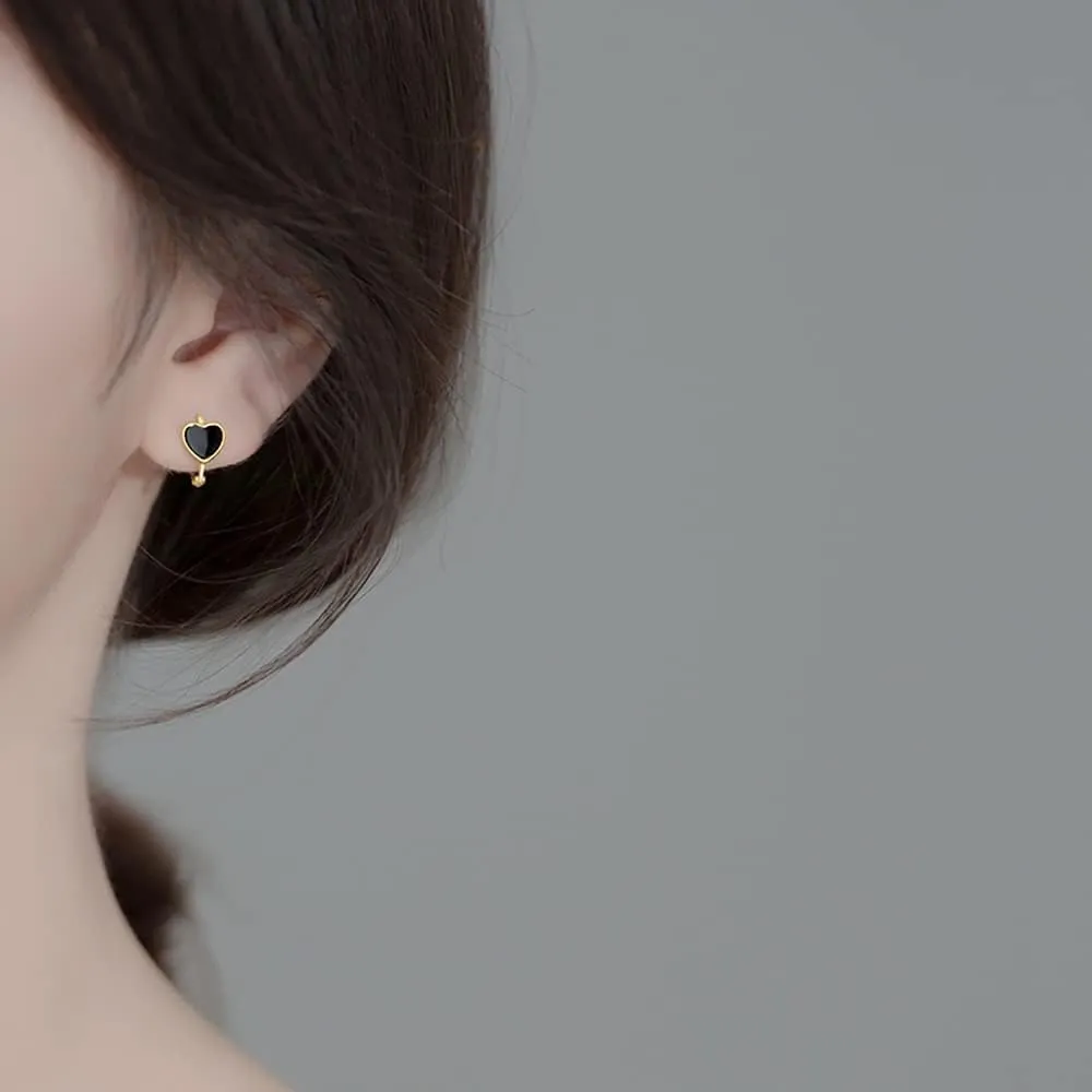 Reffeer Solid 925 Sterling Silver Love Heart Hoop Earrings for Women Teens Black Heart Hoop Earrings Huggie