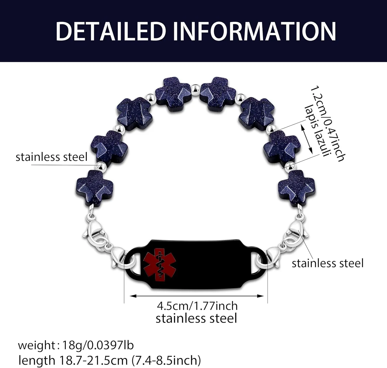 Religious Medical Alert Bracelet, Stainless Steel Engraved Health Warning Jewelry, Adjustable Emergency ID Bracelet with Replaceable Plate, Waterproof Low-Allergy Design for Men and Women