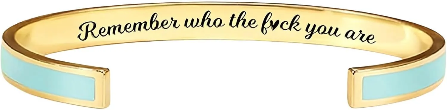 Remember Who The F You Are Motivational Color Bangle Stainless Steel Engraved Inspirational Cuff Bracelet Opening Adjustable Bracelet Jewelry Gift for Women