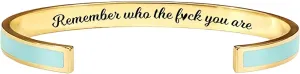 Remember Who The F You Are Motivational Color Bangle Stainless Steel Engraved Inspirational Cuff Bracelet Opening Adjustable Bracelet Jewelry Gift for Women