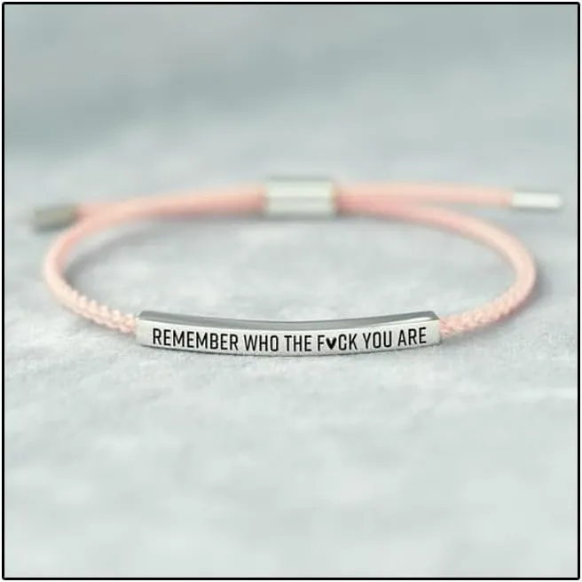 Remember Who The F You Are Tube Bracelet For Women Men, 18k Gold Handmade Trendy Charms Adjustable Stainless Steel inspirational Bangle Bracelet for Teen Girls Cool Jewelry Gifts