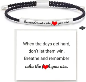 Remember Who The You Are Tube Bracelet For Women Men, 18k Gold Handmade Adjustable Trendy Charms Stainless Steel To My Daughter/Best Friend Inspirational Gifts Jewelry