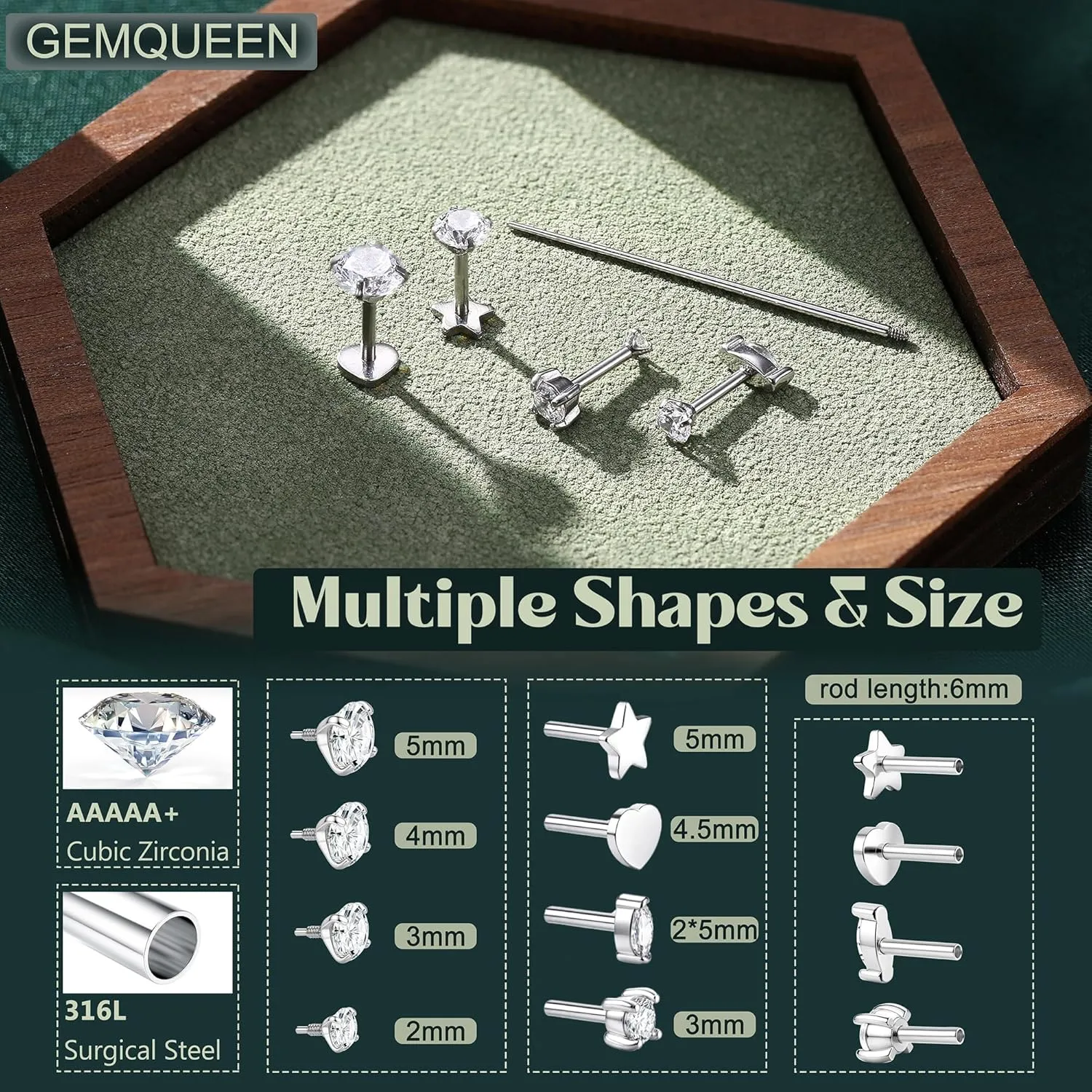 Reversible Flat Back Earrings Studs Hypoallergenic - 14K Gold Filled Surgical Steel Earring 18G Cartilage Helix Tragus Conch Piercing Jewelry Extended Internal Thread Earrings for Women Men