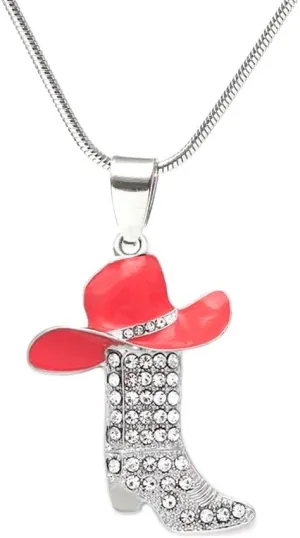 Rhinestone Western Boots Pendant Necklaces Cowgirl Cowboy Enamel Hat Bohemian Rodeo Silver Disco Clavicle Chain Chokers for Women Girls Friendship Valentine's Day Mother's Day Holiday Jewelry Gifts