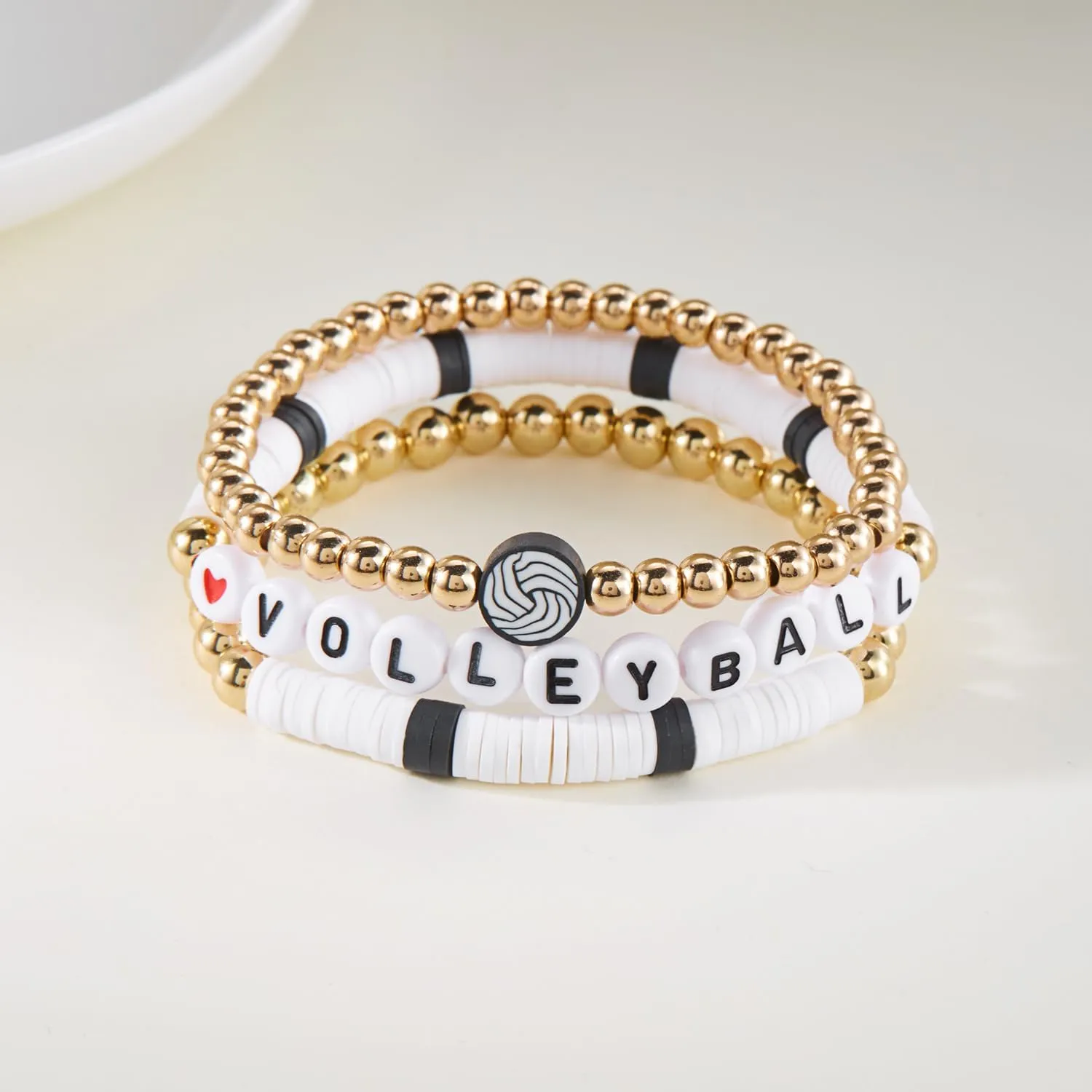RINHOO Football Baseball Soccer Heishi Clay Beaded Bracelets Stackable Stretch Sports Theme Charm Bracelets for Women Game Day Jewelry Gifts