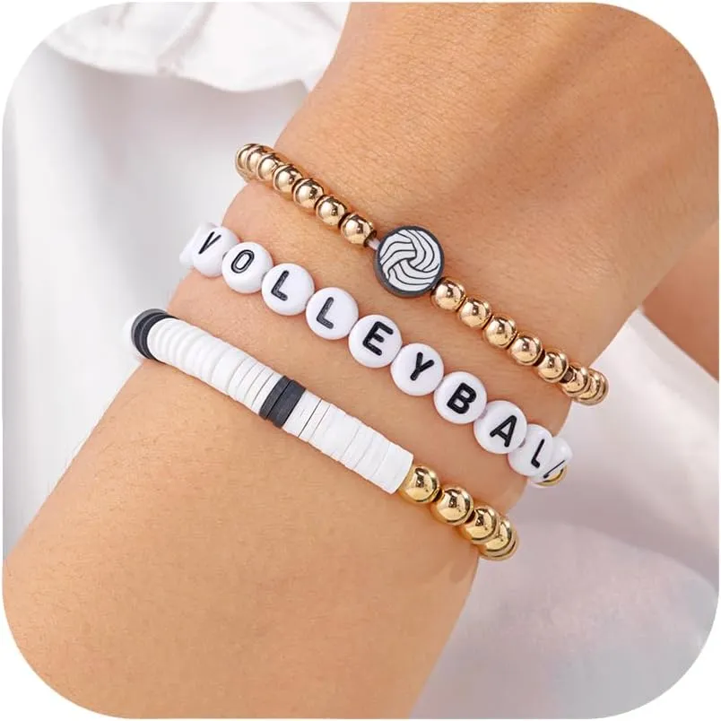 RINHOO Football Baseball Soccer Heishi Clay Beaded Bracelets Stackable Stretch Sports Theme Charm Bracelets for Women Game Day Jewelry Gifts