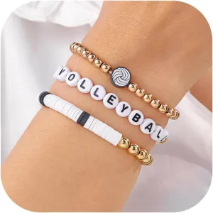 RINHOO Football Baseball Soccer Heishi Clay Beaded Bracelets Stackable Stretch Sports Theme Charm Bracelets for Women Game Day Jewelry Gifts