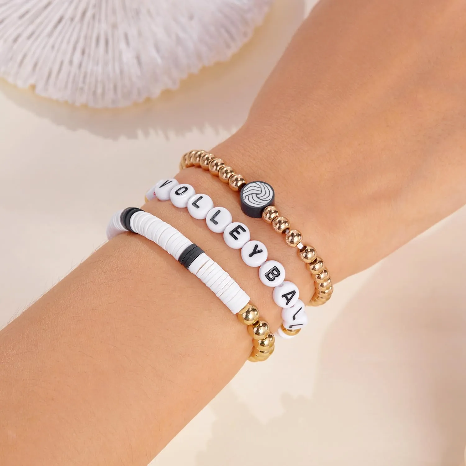 RINHOO Football Baseball Soccer Heishi Clay Beaded Bracelets Stackable Stretch Sports Theme Charm Bracelets for Women Game Day Jewelry Gifts