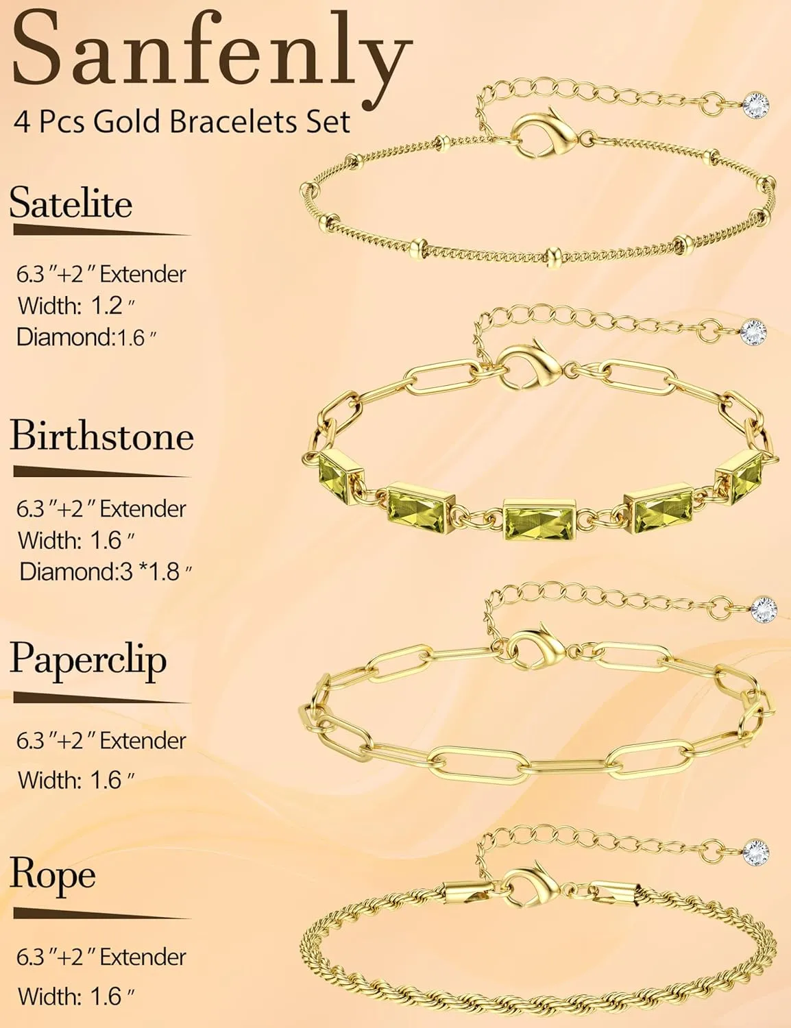 Sanfenly Gold Birthstone Bracelets for Women Waterproof Non Tarnish Dainty 14K Gold Plated Stackable Bracelet Emerald Green Friendship Bracelets Jewelry Gift for Mom