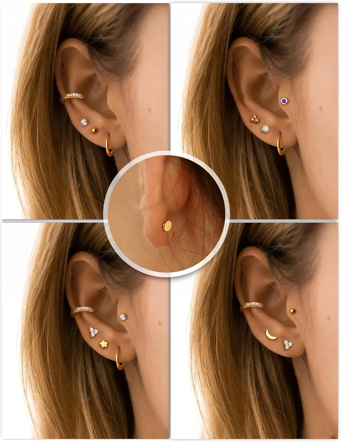 Sanfenly Threadless Flat Back Earrings Studs 316L Surgical Steel Cartilage Earrings for Women Men Push in Nose Rings Studs 20G 18G 16G CZ Opal Tragus Helix Conch Lip Labret Medusa Nostril Monroe Piercing Jewelry Hypoallergenic