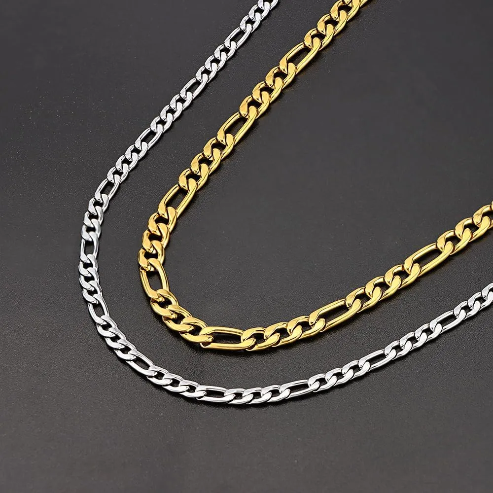SANNYRA Figaro Chain for Men, Mens Chains Necklaces, Stainless Steel 2-8.5mm 12-36inches 18K Gold Plated Silver Plated Necklace for Women
