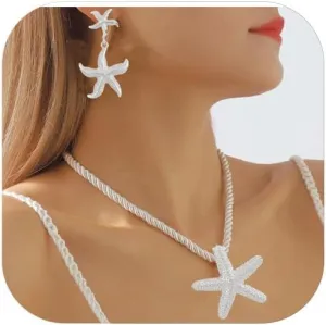 Seashell Necklace for Women Starfish Necklace Summer Beach Charm Necklaces Trendy Boho Pearl Shell Necklaces Summer Outfits for Women Beach Starfish Earrings Vacation Earrings Seashell Jewelry