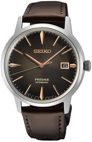 SEIKO SRPJ17 Automatic Watch for Men - Presage Collection - Gray/Brown Dial with Date Calendar, Stainless Steel - Water-Resistant 50M