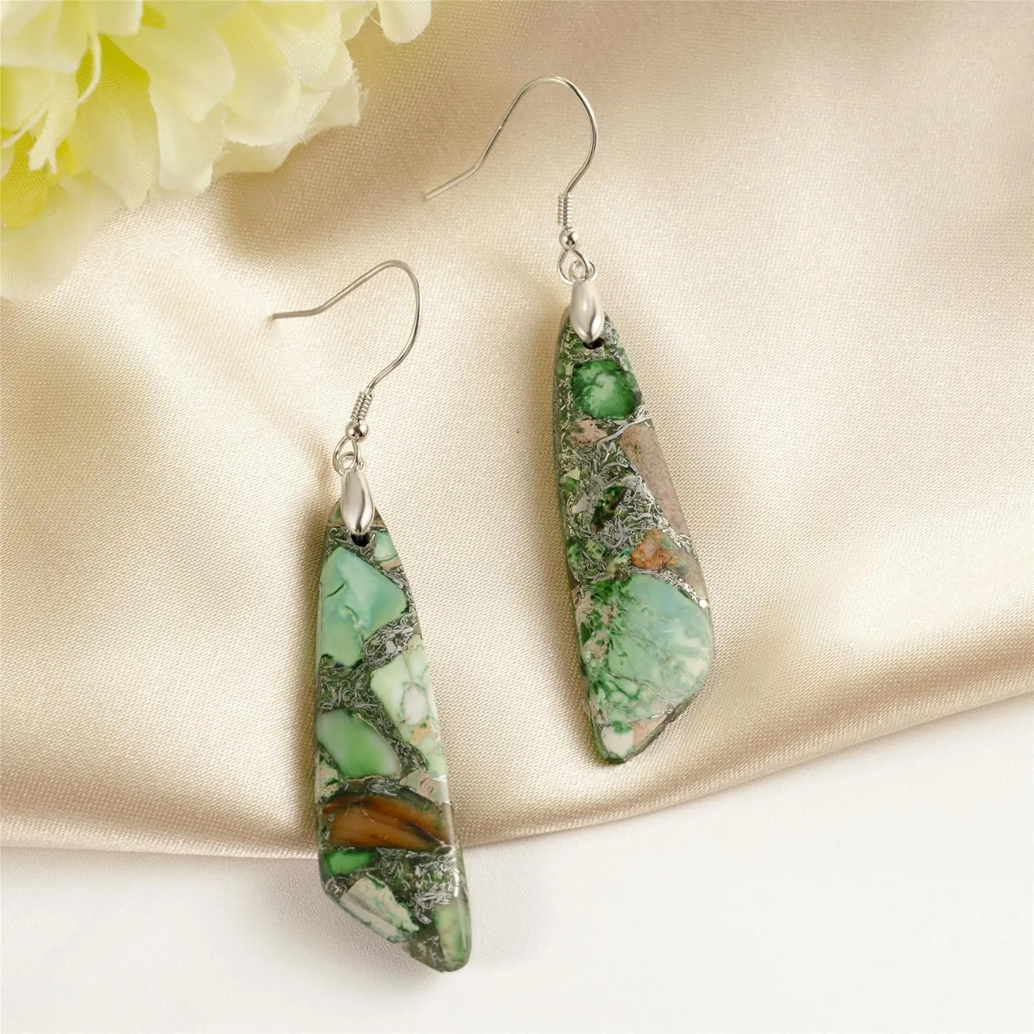 SELOVO Jasper Stone Earrings for Women Trendy Dangle Earrings Fishhook Drop Earrings