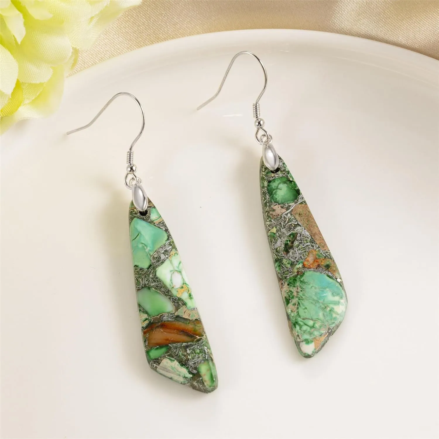 SELOVO Jasper Stone Earrings for Women Trendy Dangle Earrings Fishhook Drop Earrings