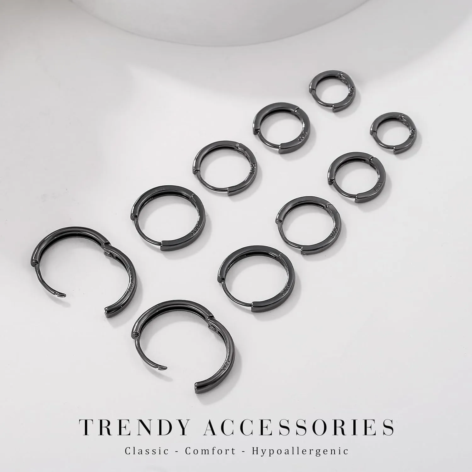 Senteria 925 Sterling Silver Plated Hoop Earring 5 Pairs Small Silver Hoop Earrings Hypoallergenic Silver Hoop Earring for Women Cartilage Sleepers Huggie Earrings Sets 8/10/12/14/16mm