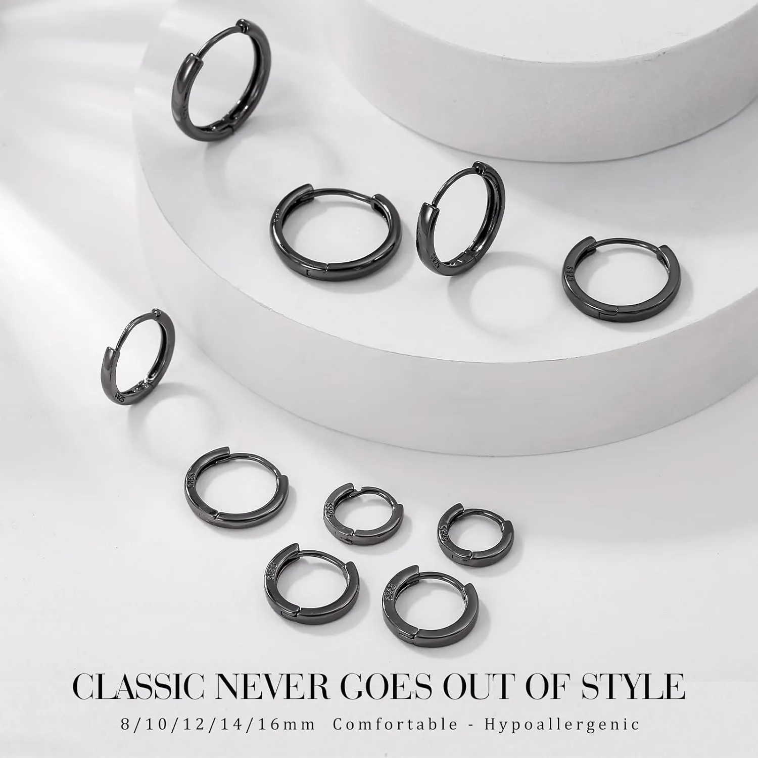 Senteria 925 Sterling Silver Plated Hoop Earring 5 Pairs Small Silver Hoop Earrings Hypoallergenic Silver Hoop Earring for Women Cartilage Sleepers Huggie Earrings Sets 8/10/12/14/16mm