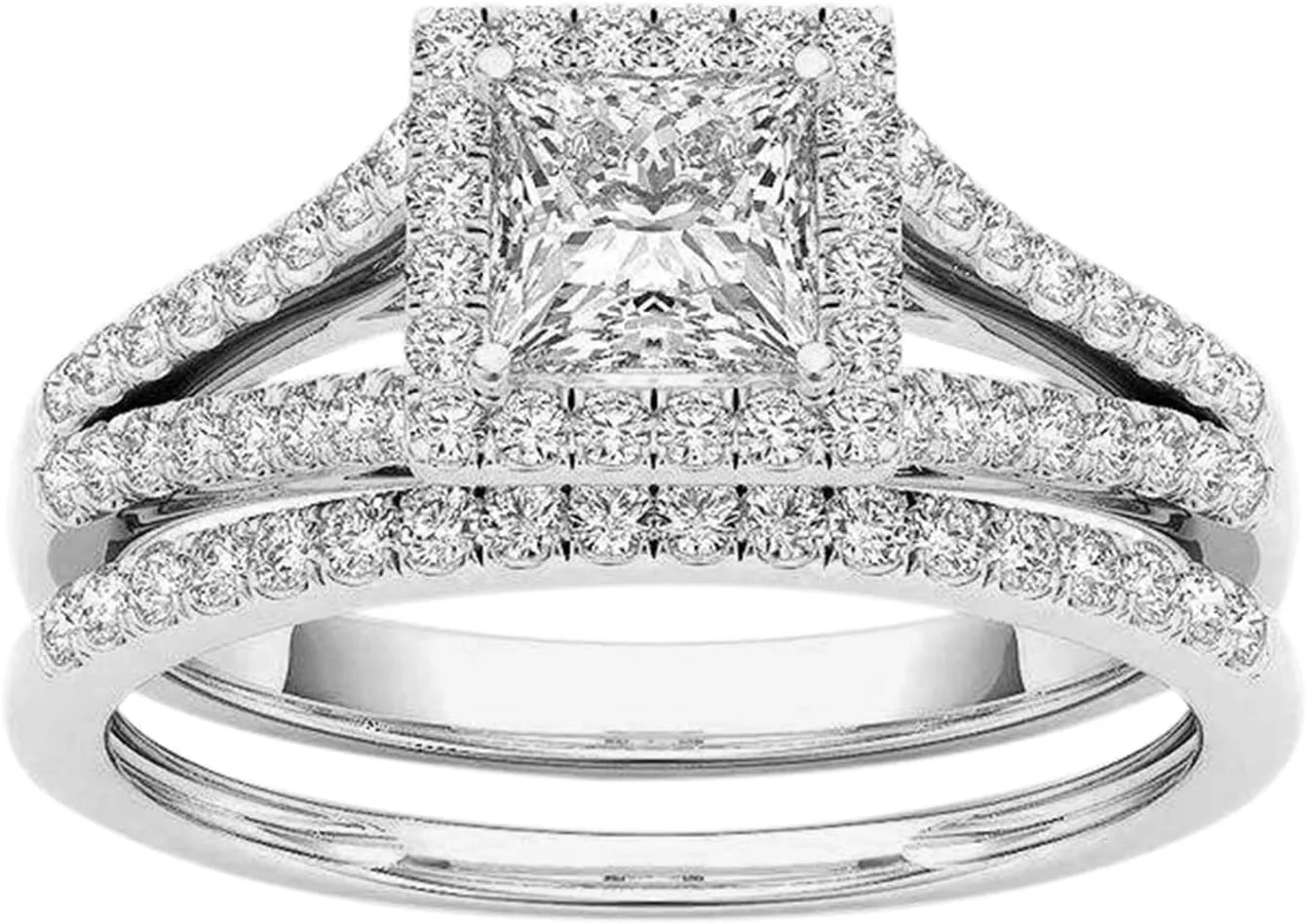 Set Rings for Women Gold-Plated Couple Classic Ring Zircon Jewelry Rings Inlaid Rings (Silver, 10)