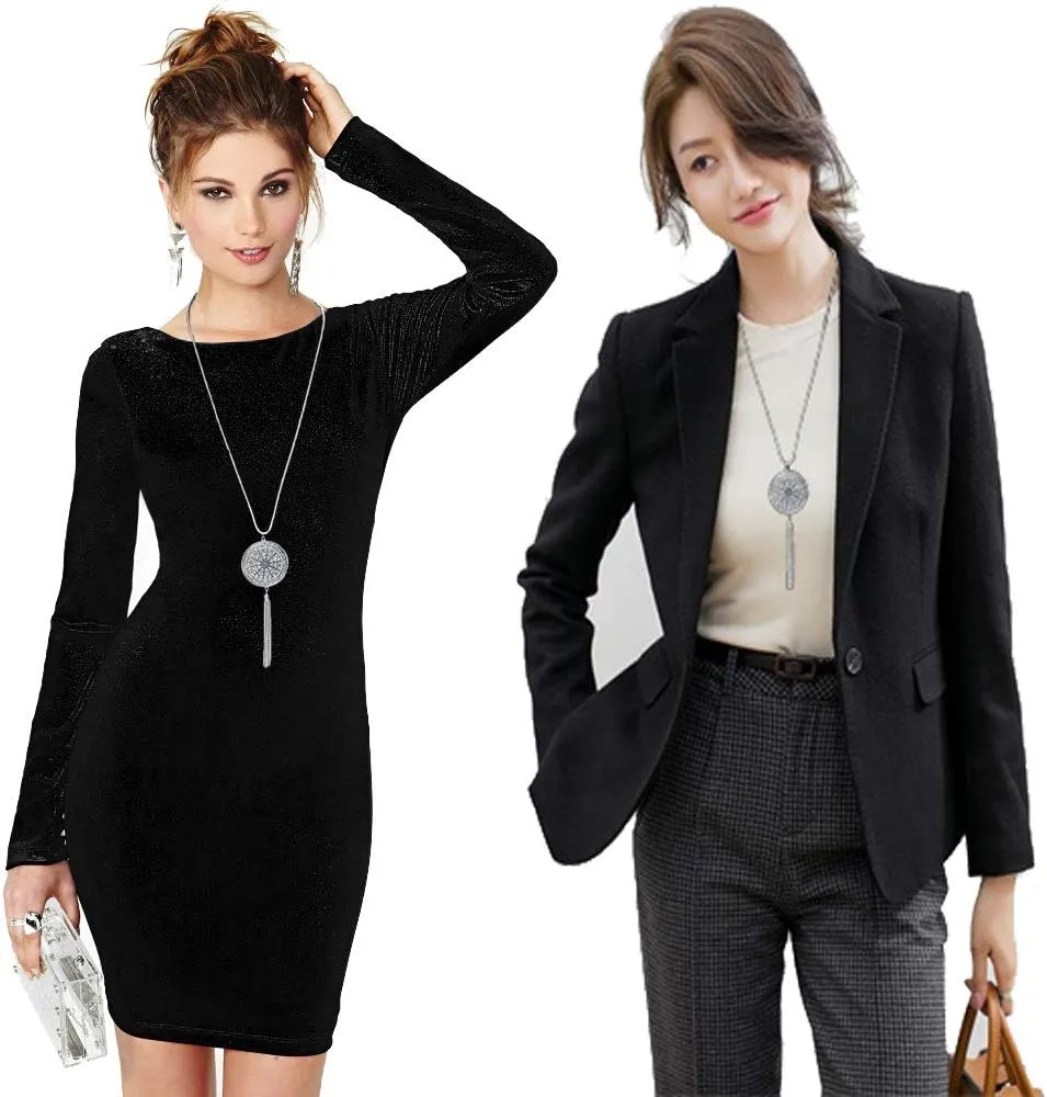 SEVENSTONE 3PCS Long Pendant Necklaces for Women Knot Disk Circle Tassel Statement Sweater Necklace Set