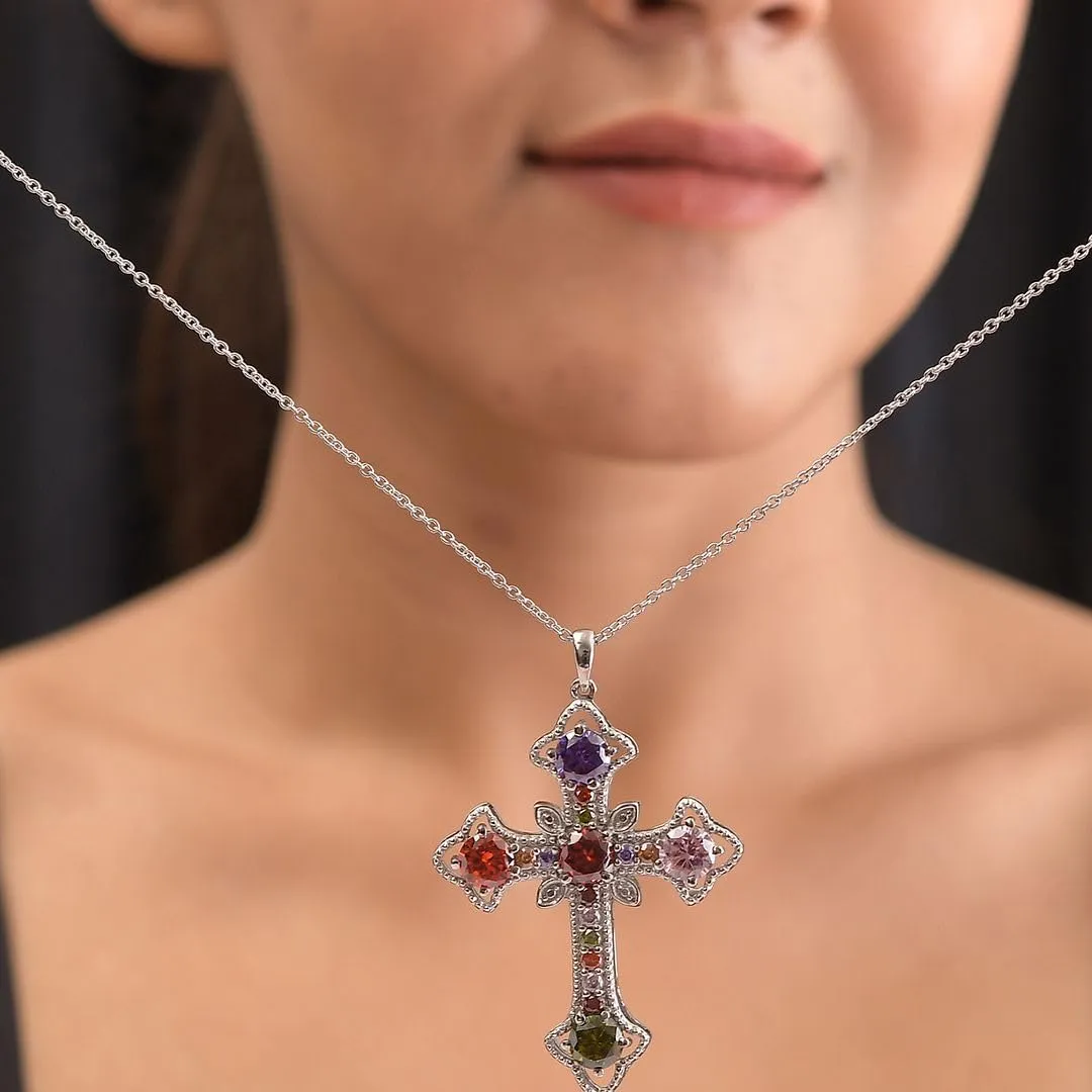 Shop LC Pink Cubic Zirconia Chain Cross Pendant Necklace Delicate Unique Stainless Steel 20 Inches Catholic Faith Christian Religious Birthday Jewelry Birthday Gifts for Women