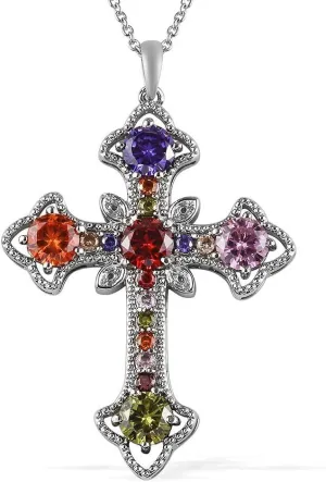 Shop LC Pink Cubic Zirconia Chain Cross Pendant Necklace Delicate Unique Stainless Steel 20 Inches Catholic Faith Christian Religious Birthday Jewelry Birthday Gifts for Women