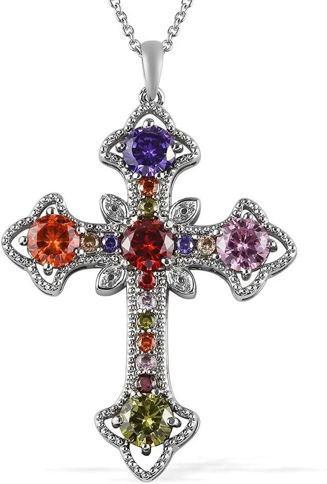 Shop LC Pink Cubic Zirconia Chain Cross Pendant Necklace Delicate Unique Stainless Steel 20 Inches Catholic Faith Christian Religious Birthday Jewelry Birthday Gifts for Women