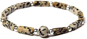 Silver Color Beads Charm Bracelets Natural Amethyst Rectangle Stone Bracelet Women Prayer Meditation Jewelry Stretch  - ( Metal Color: Dalmation; Length: 21cm )