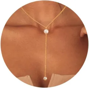 Silver Pearl Necklaces for Women,14k Gold Plated Stack Dainty Simple Y Drop Choker White Pearl Necklace for Women,Trendy Layered Long Pendant Necklaces Jewelry Women Gifts