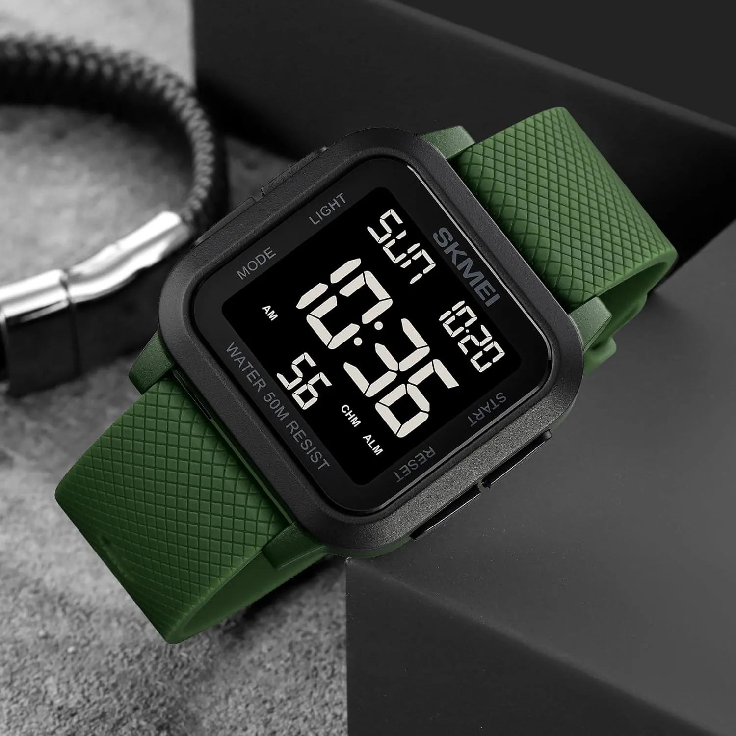 SKMEI Digital Sports Mens Watches 5ATM Waterproof Wrist Watches for Men with Stopwatch Countdown Timer Alarm Function Dual Time Large Face Easy to Read