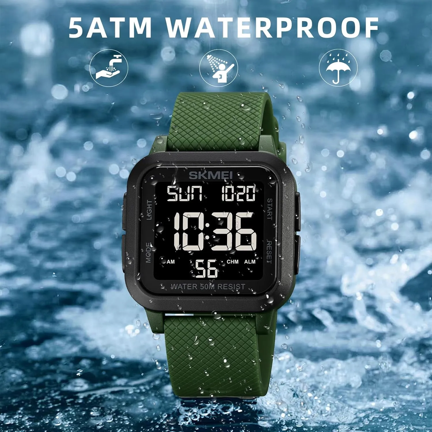 SKMEI Digital Sports Mens Watches 5ATM Waterproof Wrist Watches for Men with Stopwatch Countdown Timer Alarm Function Dual Time Large Face Easy to Read