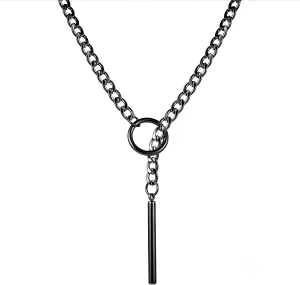 Slip Chain Necklace for Women Gothic Stainless Steel Bar Pendant Cuban Link Necklaces Adjustable Goth O Ring Long Necklaces Punk Rock Collar Choker Trendy Lariat Y Necklace