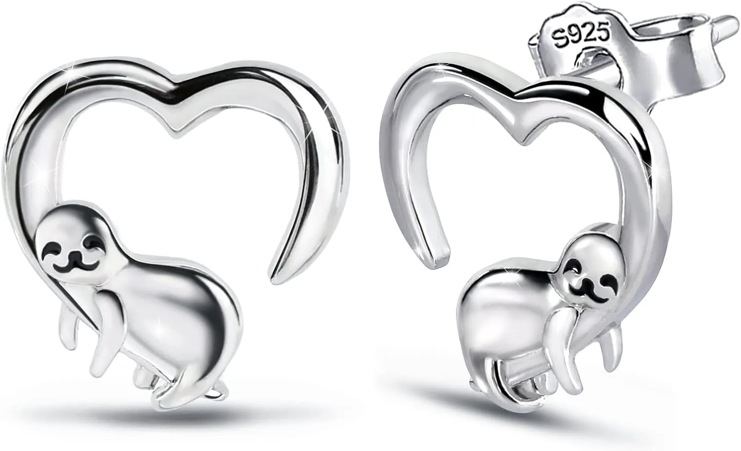 Sloth Stud Earrings for Girls - Sterling Silver Cute Animal Earrings for Teens Hypoallergenic Love Heart Earrings for Women for Sensitive Ears Heart-Shaped Sloth Post Earrings Gift for Valentine's Day