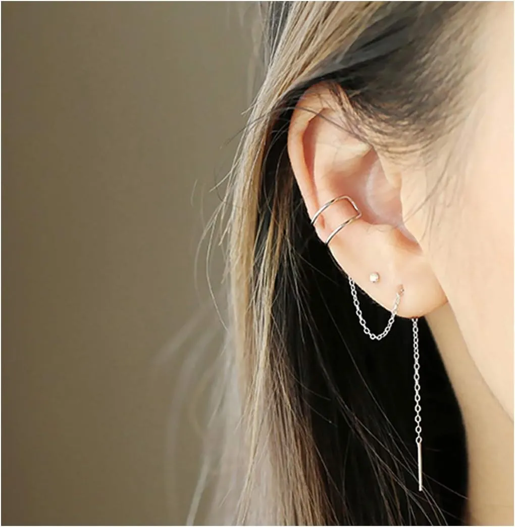 SLUYNZ 925 Sterling Silver Cuff Earrings Threader Chain for Women Crawler Earrings Wrap Earrings