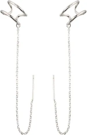 SLUYNZ 925 Sterling Silver Cuff Earrings Threader Chain for Women Crawler Earrings Wrap Earrings