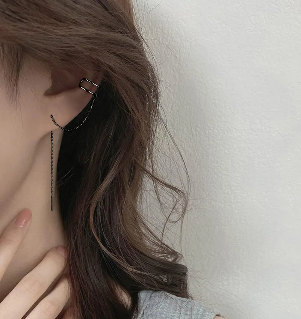 SLUYNZ 925 Sterling Silver Cuff Earrings Threader Chain for Women Crawler Earrings Wrap Earrings