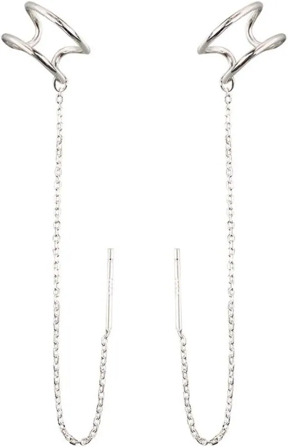 SLUYNZ 925 Sterling Silver Cuff Earrings Threader Chain for Women Crawler Earrings Wrap Earrings