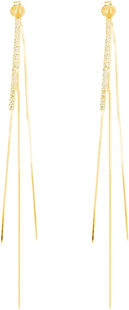 SLUYNZ 925 Sterling Silver CZ Dangle Earrings Chain for Women Teens Long Dangle Earrings Tassel with Snake Chain Backs