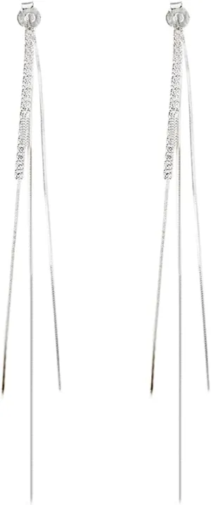 SLUYNZ 925 Sterling Silver CZ Dangle Earrings Chain for Women Teens Long Dangle Earrings Tassel with Snake Chain Backs