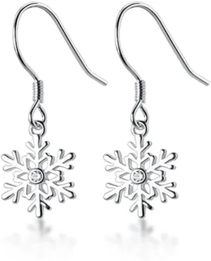 SLUYNZ 925 Sterling Silver Snowflake Earrings Drop for Women Teens Small Snowflake Dangle Earrings