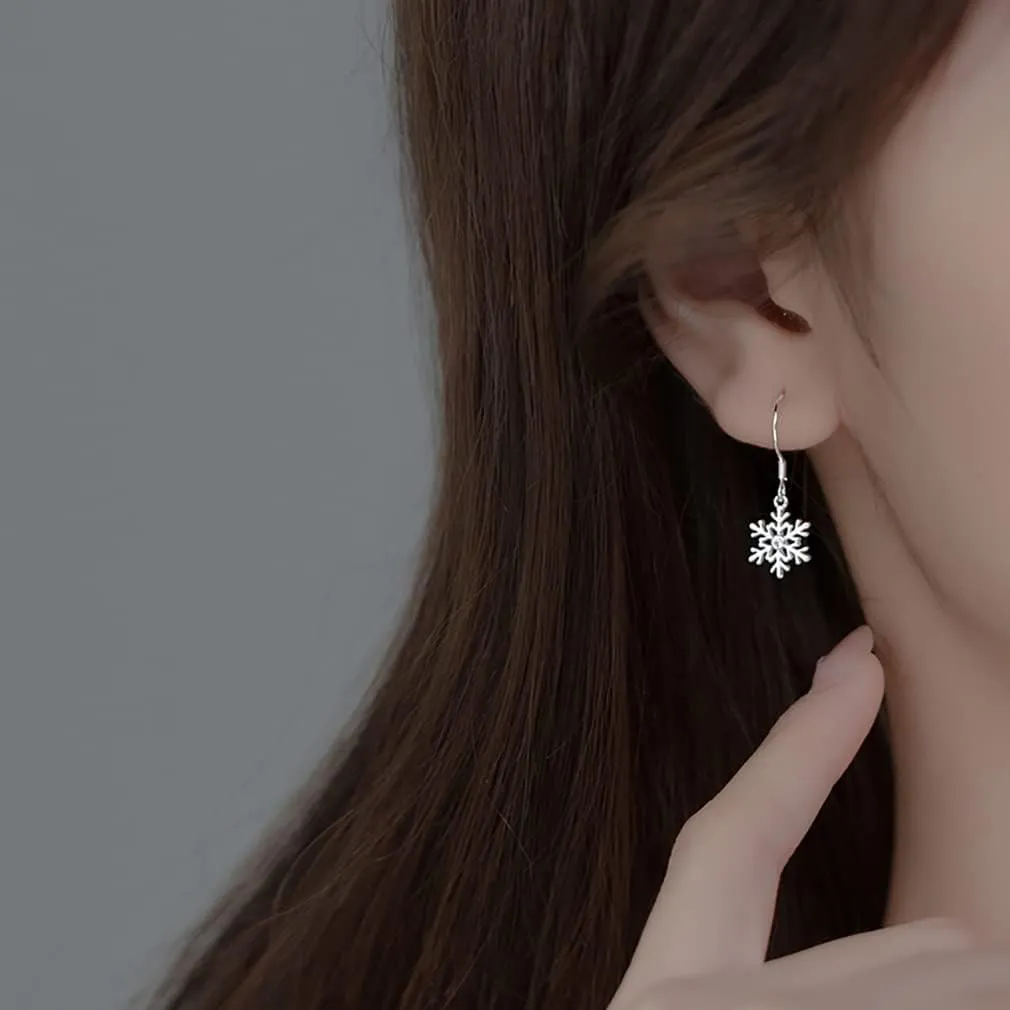 SLUYNZ 925 Sterling Silver Snowflake Earrings Drop for Women Teens Small Snowflake Dangle Earrings