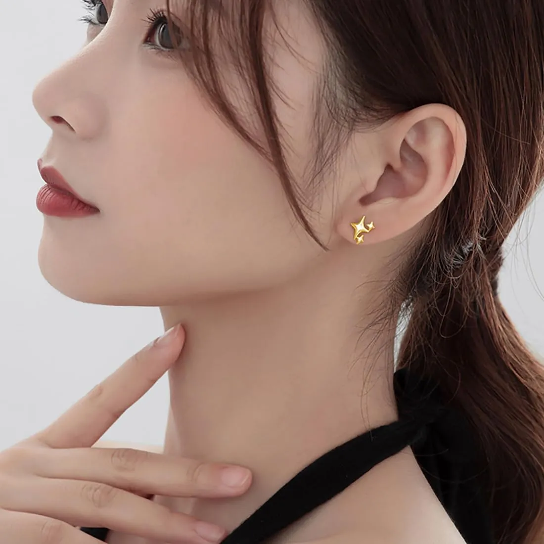 SLUYNZ 925 Sterling Silver Star Earrings Studs for Women Teens Dainty Post Studs Earrings Asymmetric Earrings
