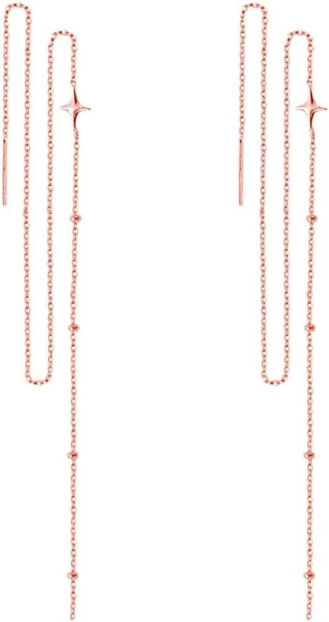 SLUYNZ 925 Sterling Silver Star Long Dangle Earrings Chain for Women Teens Line Dangle Earrings Tassel Threader Chain