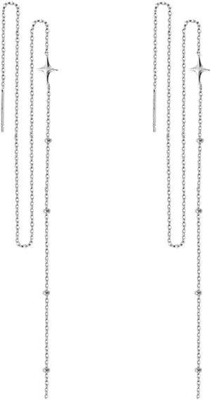 SLUYNZ 925 Sterling Silver Star Long Dangle Earrings Chain for Women Teens Line Dangle Earrings Tassel Threader Chain
