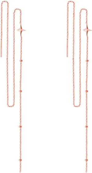 SLUYNZ 925 Sterling Silver Star Long Dangle Earrings Chain for Women Teens Line Dangle Earrings Tassel Threader Chain
