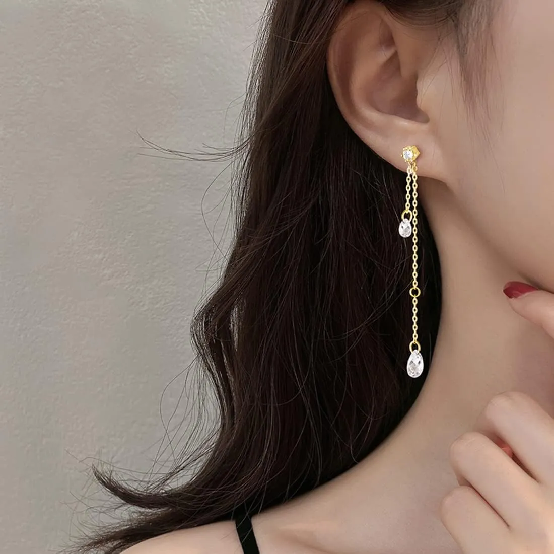 SLUYNZ Solid 925 Sterling Silver CZ Droplet Dangle Earrings Chain for Women Teens Teardrop Wedding Dangling Earrings Tassel Sparkling CZ Studs Chain